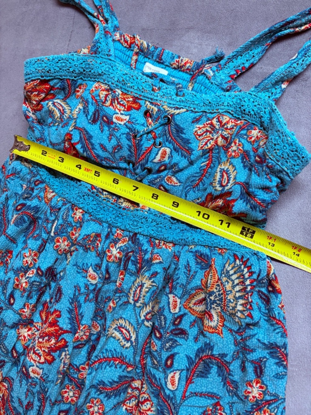 Maurices Boho Floral Sundress Womens Small Blue Paisley Lace Trim Festival Dress - Picture 13 of 16